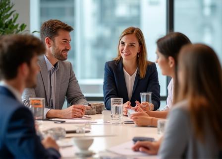 Equipo de profesionales en una reunión de planificación estratégica clara