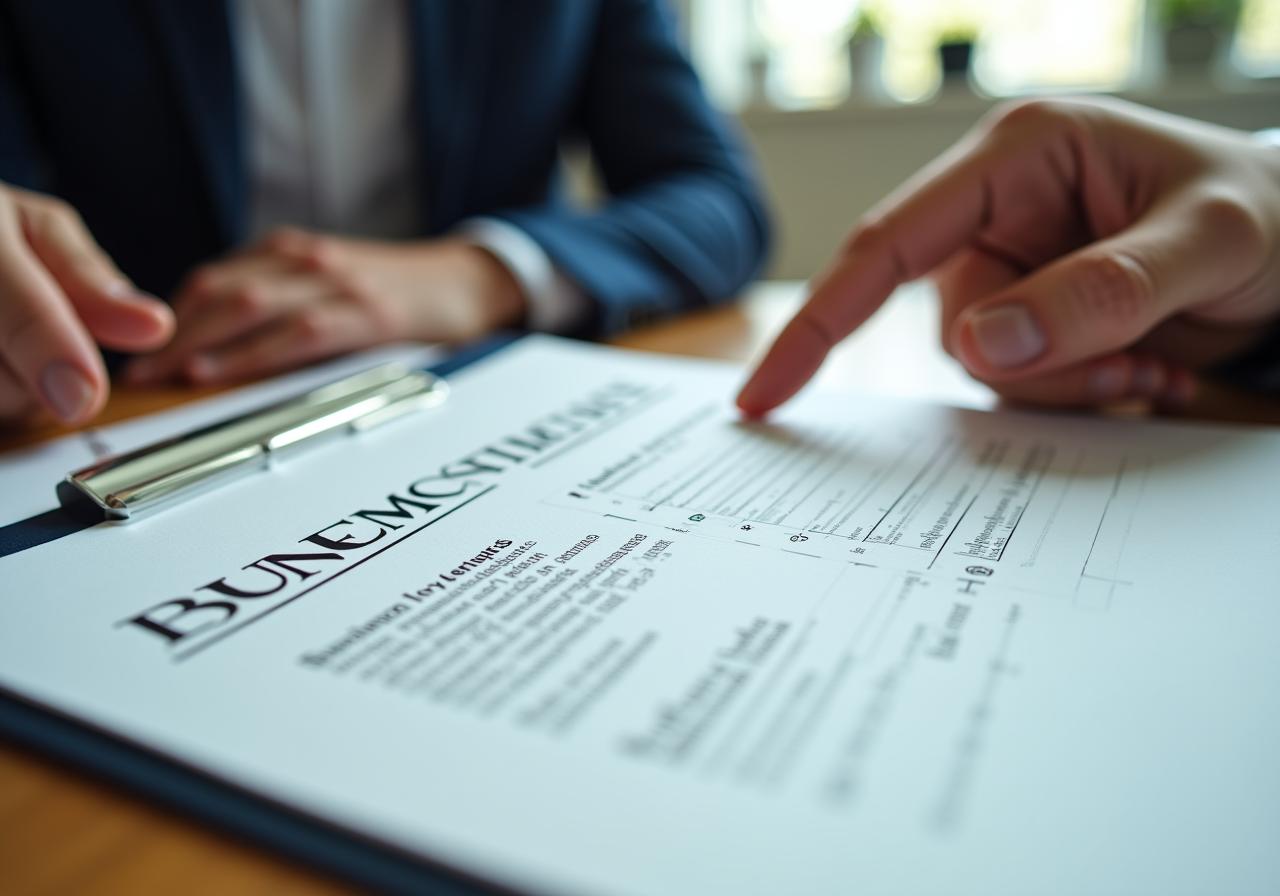 Primer plano de un consultor analizando documentos estratégicos con caligrafía elegante